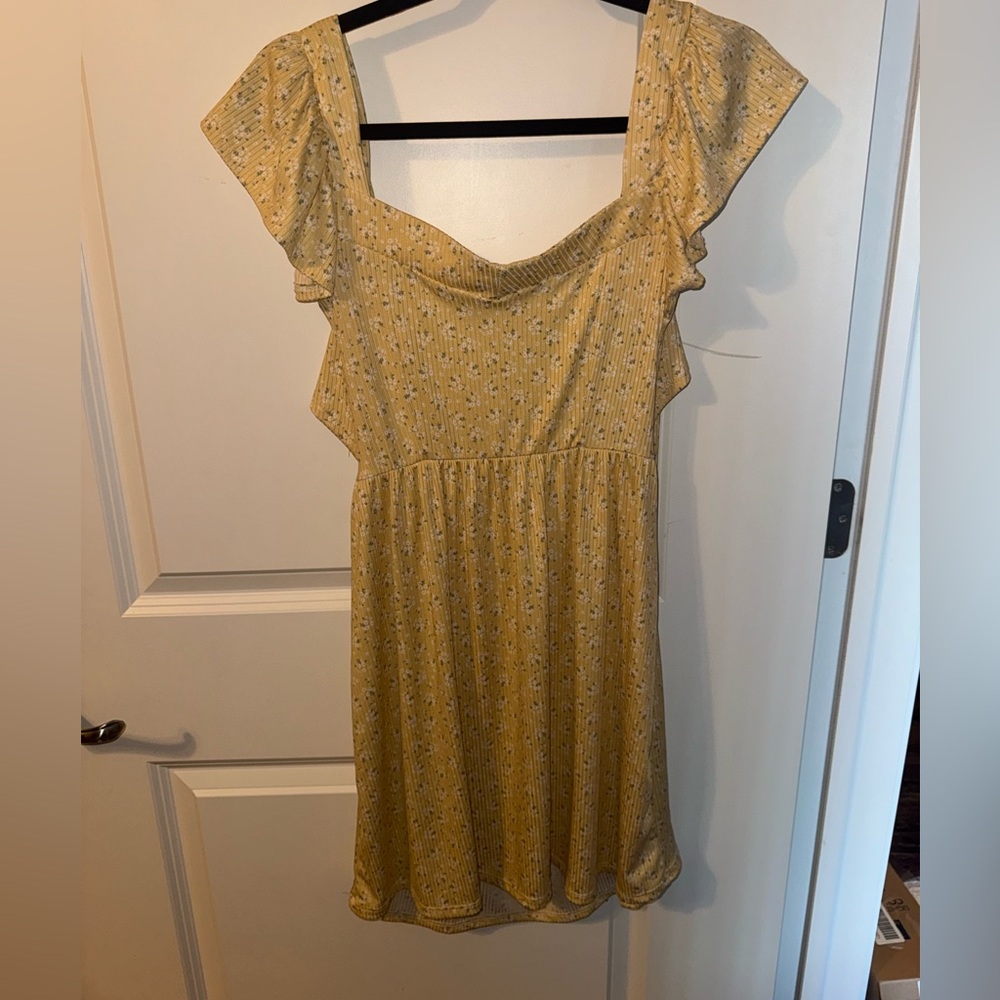 Altar'd State Yellow Floral Mini Dress with Flutter Sleeves